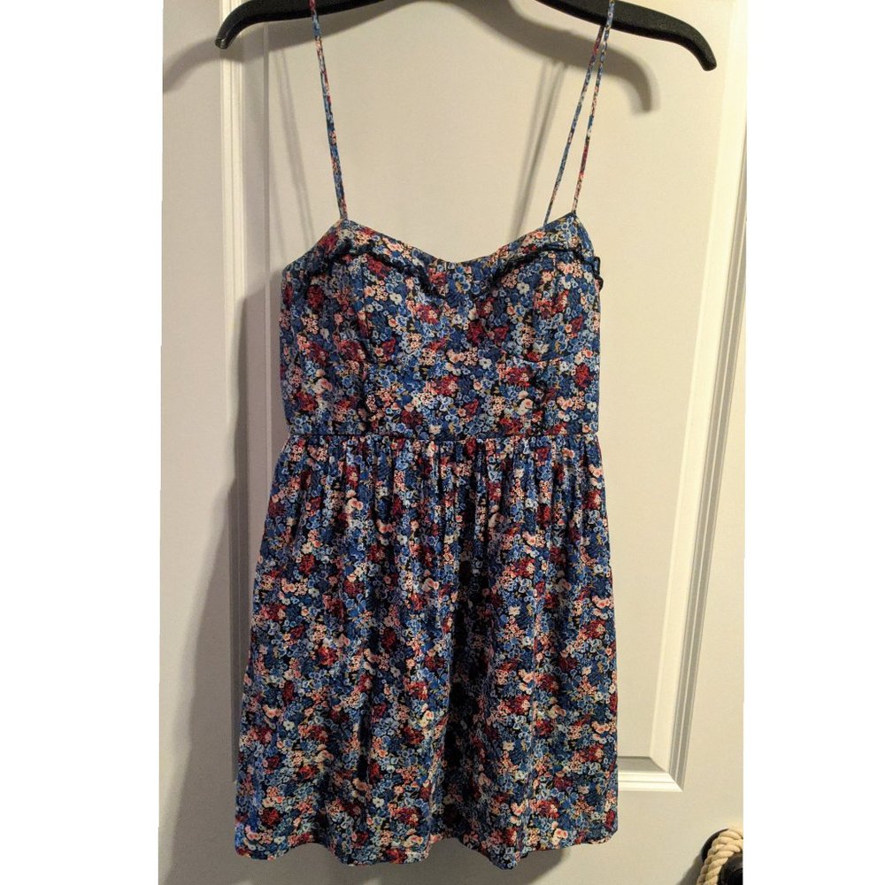 Red white and blue floral mini dress